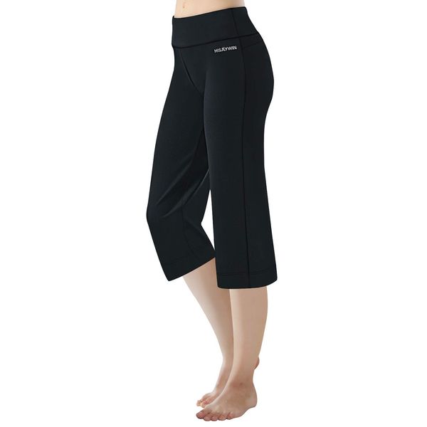 HISKYWIN 17"/23"/27"/29"/31"/33"/35" Inseam Capri/Petite/Regular/Tall Length Women's Straight Leg Yoga Pants Zip Pocket HF604-Black-S