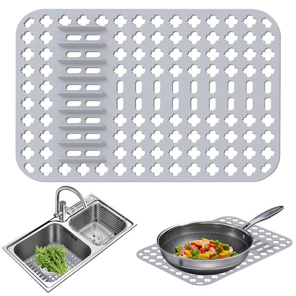 TOTSUN Silicone Kitchen Sink Mat, 40x29cm Non-Slip Sink Protector Mat Adjustable Sink Protector for Kitchen Sink Drainage and Heat Insulation