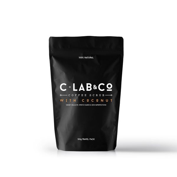 C Lab & Co - Nourishing Coffee with Coconut Scrub Travel Size Bag, Made with Arabica Coffee Beans with Vitamin E and Sweet Almond Oil, Suitable for Face and Body 100g