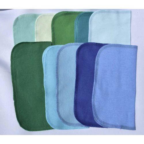 1 Ply Solid Color Flannel 8x8 Inches Little Wipes Set of 10 Assorted Blues and Greens