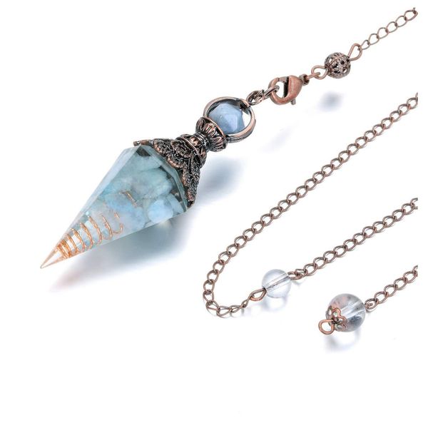 JOVIVI Aquamarine Dowsing Pendulum Crystal Healing Blue Hexagonal Gemstone Crystals Point Pendulum for Divination Scrying Dowser