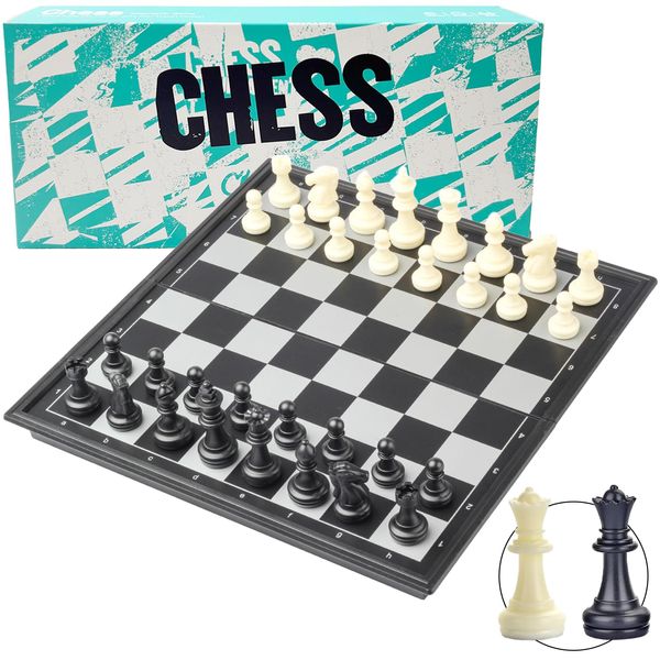 Magnetic Chess Set - Cestamor Chess Board Folding Travel Chess Portable - 2 Extra Queens - 25x25cm Board Games for Kids Adults Gifts