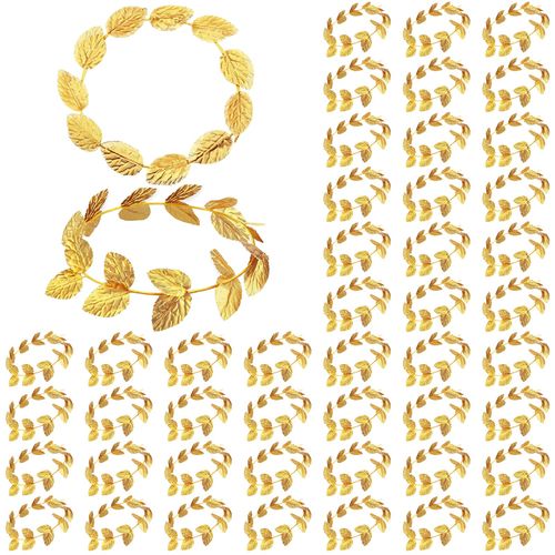 Unittype Roman Laurel Toga Head Wreath Goddess Headpiece Circlet Gold Leaf Crown Golden Greek Emperor Crown Toga Headwear (24 Pcs)