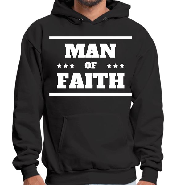 Mens Graphic Hoodie Man of Faith - Black / M