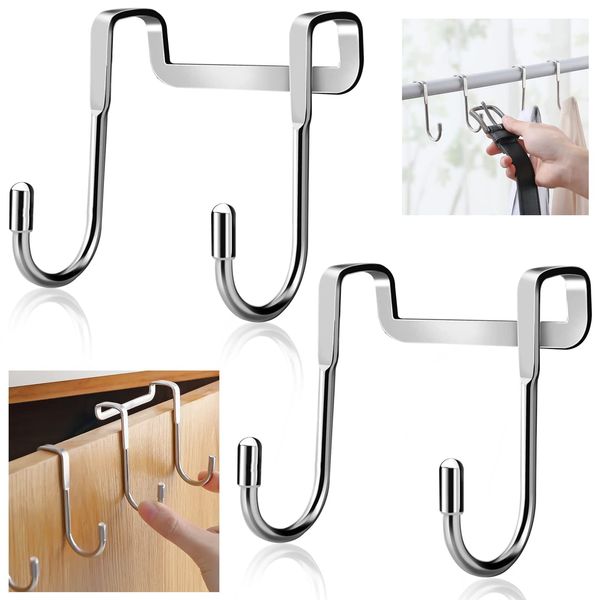 NORSON-NADISHA 2PCS Over Door Hook Hanger Stainless Steel Shower Towel Hooks for Hanging, Multipurpose Cupboard Narrow Door Hooks for Bathrooms Kitchen Cabinet Wardrobe