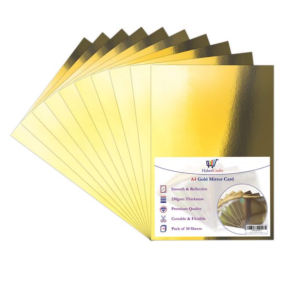 Gold Mirror Card A4 Gold Card Metallic Mirror Board Thick 250gsm Card Shiny Golden Sheets Mirror Foil Activity Craft Cardstock Reflective Shimmer Mirror Finish (Gold - 10 Sheets)