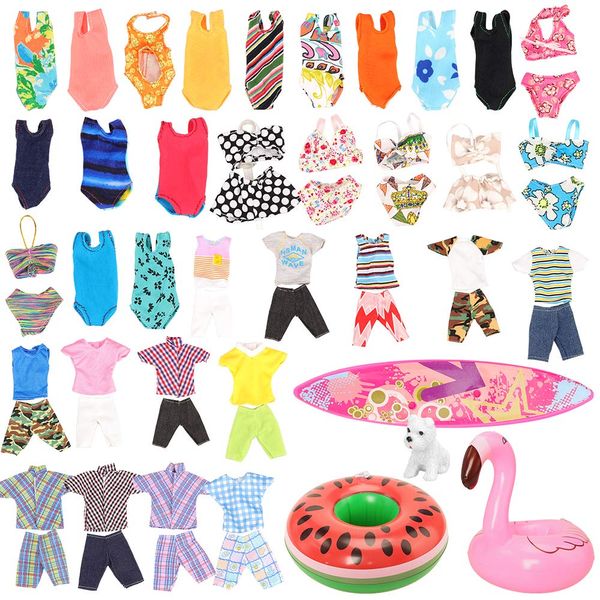 Miunana Lot 12 Pcs Handmade Doll Clothes and Accessories Set Doll Swimming Clothes 11.5 Inch Dolls Random 3pcs Swim Trunks for Boy Doll 5 pcs Swimsuits for Girl Doll Surf Skateboard Lifebuoys