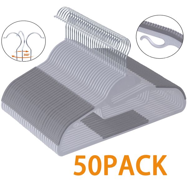 50 Pack Slim Clothes Hangers S-Shaped Hangers for Shirt, Suit, Pant, Skirt Grey