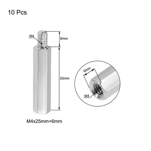 uxcell 10pcs M4x25mm+6mm Male to Female Hex Nickel Plated PCB Motherboard Spacer for FPV Drone Quadcopter Computer Circuit Board Silver Tone