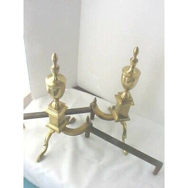 Vintage Brass Set Pair Andirons Fire Log Holders for Fireplace Antique PICK UP