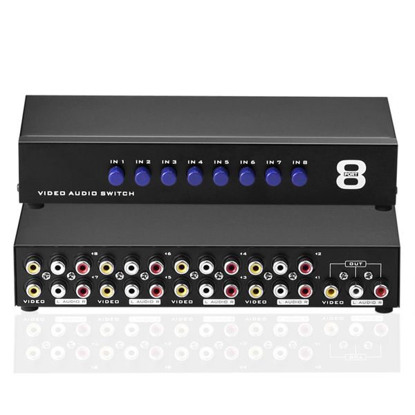 SIENOC 8-Wege AV Switch 8 in 1 heraus Audio Video L/R RCA Selector Switch Box Splitter Schwarz für DVD STB Spielkonsolen