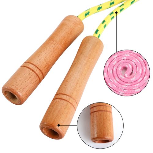 Suwimut 4 Pack Cotton Jump Rope, Wooden Handle Adjustable Cotton Braided Skipping Rope for Outdoor Activity, Exercise, Fitness Training (Blue, Pink, Yellow, Green)