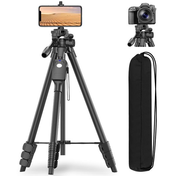 XXZU Tripod Professional Camera Tripods with Quick-Release Plate, 60" Tripod for Camera & Cell Phone Tripod Stand with Remote&Travel Bag, Tripod with Mount for Phone/Camera/Projector/Webcams