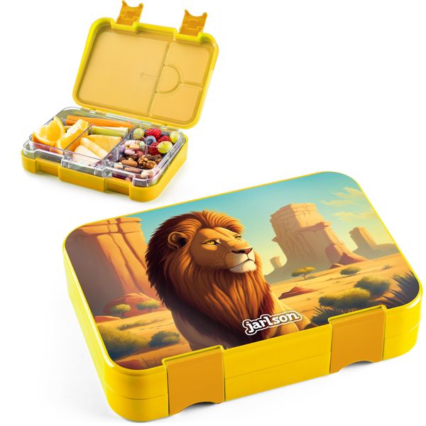 Jarlson® Brotdose Kinder mit Fächern - TONI Lunchbox - Bento Box auslaufsicher – Jausenbox für Kindergarten und Schule - Mädchen und Jungen | Vesperbox | Snackbox (Löwe)