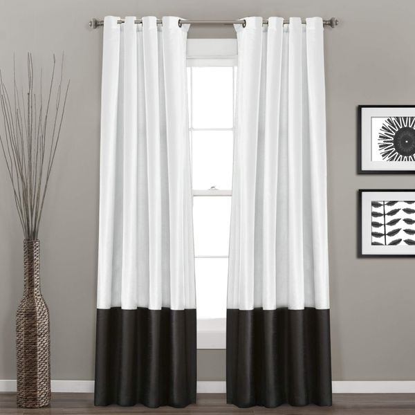 Lush Decor Gray Prima Window Curtains Panel Set for Living, Dining Room, Bedroom (Pair), 54 x 84-inch, 54" W x 84" L, White & Black