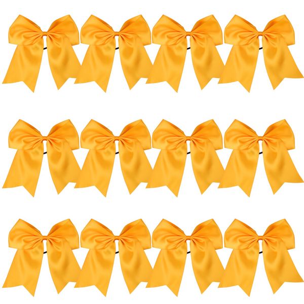 8 Inch Cheerleader Bows Ponytail Holder Cheerleading Bows Hair Tie(Gold)