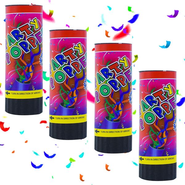 4Pcs Multi Coloured Confetti Cannons, Wedding Party Poppers Confetti Shooters Biodegradable Confetti Cannon Birthday Confetti Party Cannon for Christmas Baby Shower Birthday Party Supplies