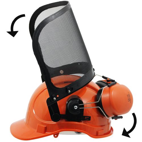 SPARES2GO Chainsaw Safety Seatless Bib and Braces Forestry Trousers (One Size, 34" - 38") + Helmet with Ear Defenders, Visor + Protective Gloves (Size 10)