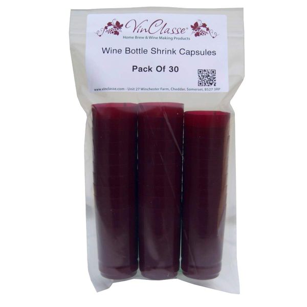 VinClasse Wine Bottle Shrink Capsules/Caps - Pack of 30 - Red