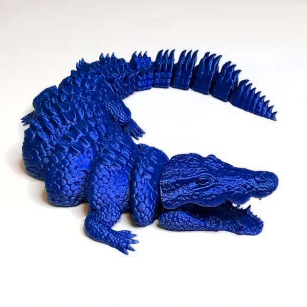 3D Printed Toys Crocodile Toy/Dragon Ornament, Relief Anxiety Crocodile Action Figures, 3D Printer Rotatable and Poseable Articulated Crocodile/ Dragon Toys for Adults (13in-Blue)