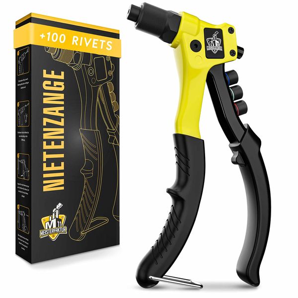 Meisterfaktur Pro Rivet Gun - Minimal Effort - Robust pop Rivet Gun with 100 Rivets - Modern Hand Rivet Gun with Ergonomic Handle for Real Tradesmen!