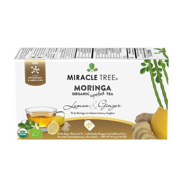 Organic Moringa Tea, Lemon & Ginger - Pack of 1 (25 tea bags)