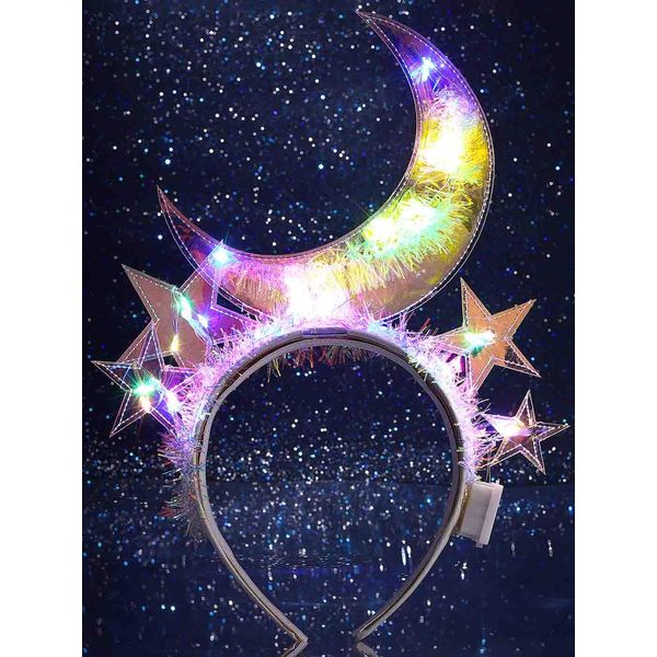 DRESBE Light Up Headband LED Star Moon Headbands Glow Party Hair Accessories for Women (Colorful Light)