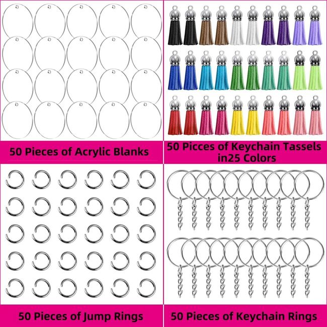 Acrylic Keychain Blanks Vinyl Clear Key Chain Kit with Tassels Jump Ring  for DIY Keychains Jewelry