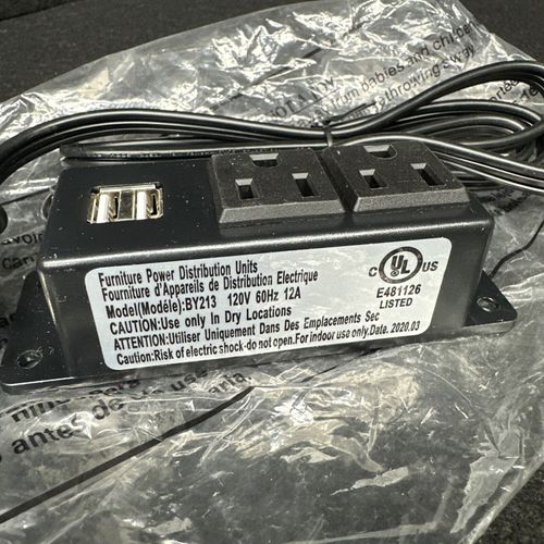 BY213 Power Strip 2 AC Outlets & 2 USB Ports 120V/12A 5' Power Cord (at1132)