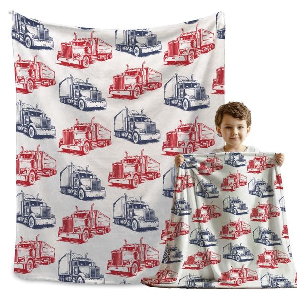 MATCHASTAR Semi Truck Blanket Gift for Boys Girls, Construction Throw Blanket Gifts for Kids Truck Decor Construction Plush Soft Lightweight Flannel Fleece Tractor Blankets for Sofa Bed Chair 50x40In