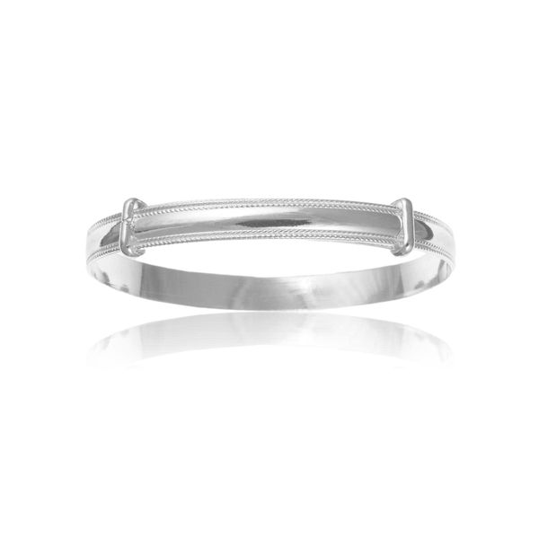 6MM Wide Milgrain / Milled Edge Plain Polished Expanding / Expandable / Adjustable ID Bangle Bracelet for Baby/Child/Children/Women - 925 Sterling Silver - Size: BABY (Medium)