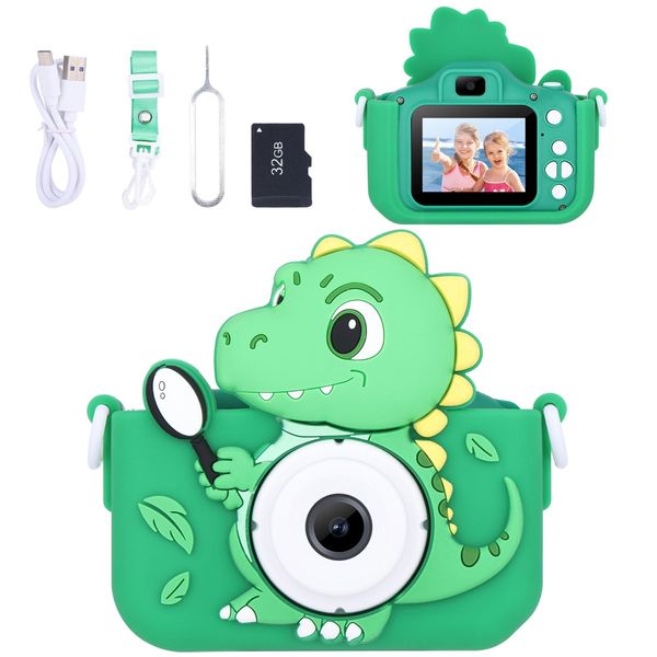 Envyvip Dinosaur Toys Camera for Kids Boys Age 3-8, Toddler Kids Digital Camera Christmas Birthday Gifts for 3 4 5 6 7 8 Years Old Boy, Cute Selfie Video Camera, HD 1080P, 32GB SD Card Included