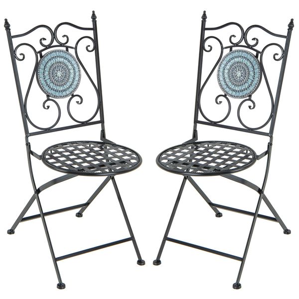 COSTWAY 3 Piece Patio Bistro Set, Mosaic Metal Dining Set Garden Round Table with 2 Folding Chairs, Indoor Outdoor Conversation Furniture Set for Balcony Yard Poolside (Multicolor, 2 Chairs Only)