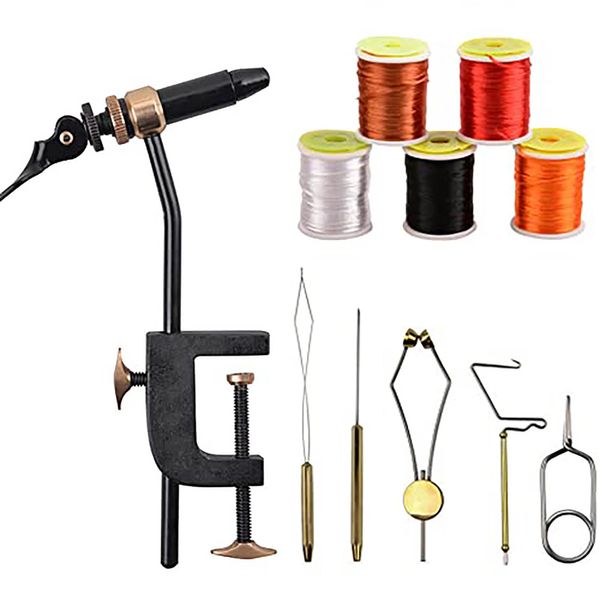 Fly King Tying Vice Rubber Jig Making Vice Including Bobbin Holder Wood Tool Rotary Whip Finisher Twist Hook 12pcs Fishing Tackle Set