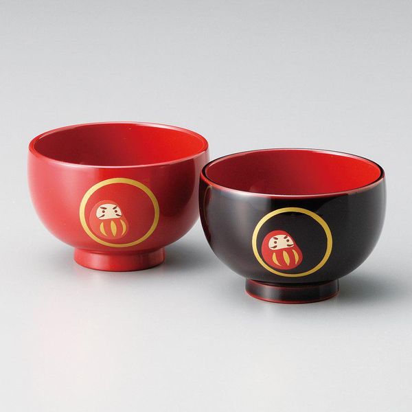 Isuke Japanese Lacquered Soup Bowls Daruma Doll Design (Set of 2)