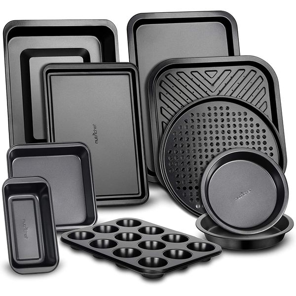 10-Piece Non-Stick Baking Pans Set - Carbon Steel Bakeware, Easy Clean