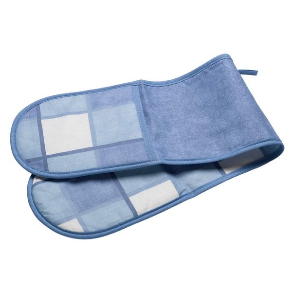 Blue Check Double Oven Glove Checked Kitchen Pot Holder with Hanging Loop