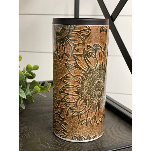 Embossed Sunflower Skinny Can Cooler