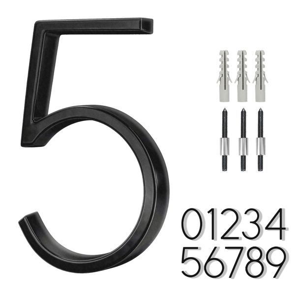 6 inch Stainless Steel Floating House Number, Metal Modern House Numbers, for Outdoor Mailbox Yard Home Wall DoorGarage Gate with Nail Kit, Coated Black, 911 Visibility Signage