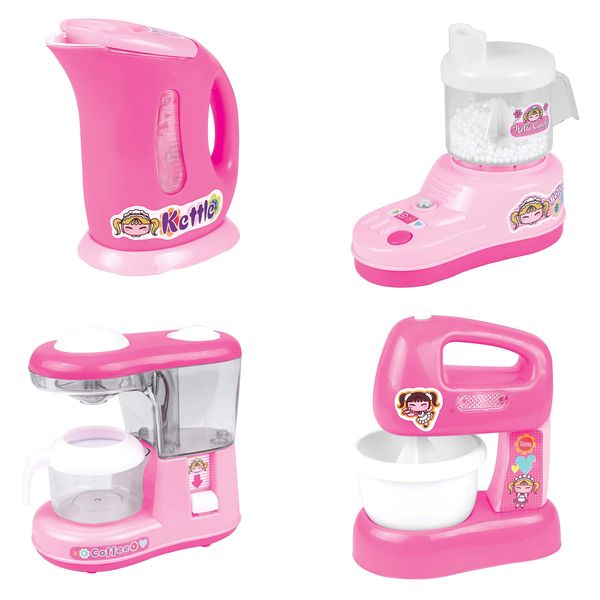 Kids Kitchen Accessories Set, Home Mini Appliances, Kid Kitchen Toy Set Household Appliance Mini Kitchen Toys Play Set Includes juicer, Mixer, Coffee Maker and Kettle