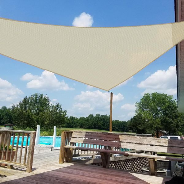 Windscreen4less 12' x 12' x 12' Sun Shade Sail Triangle Outdoor Canopy Cover UV Block for Backyard Porch Pergola Deck Garden Patio (Beige)