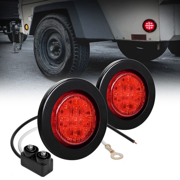 TRUE MODS 2pc 2.5" 12V Red Round LED Clearance Side Marker Lights [DOT FMVSS 108] [SAE P2] [Reflector Lens] [Grommet & Plugs] [Flush-Mount] [Waterproof IP67] for Boat Trailer Semi Truck RV Peterbilt