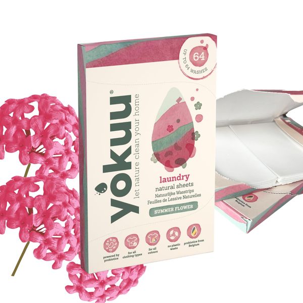 YOKUU Probiotic Laundry Sheets| 64 loads | Summer Flower Scented | Travel Washing Detergent| Eco Laundry Detergent Sheets