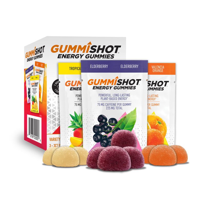 GummiShot Energy Gummies, 225mg of Plant-Based Caffeine Chews per Pouch, Long Lasting Energy Boos...