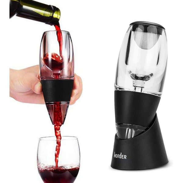 Hotder Wine Aerator, Acrylic Red Wine Decanter Pourer with Base Gift Set for Christmas New Year Party Wine Lover Gift-Black