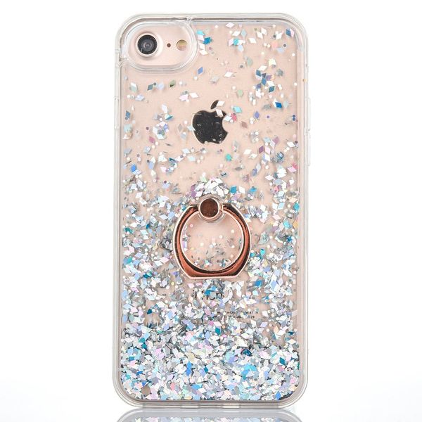Mo-Beauty Kompatibel mit iPhone 6 Plus/iPhone 6S Plus Hülle + Panzerglas Schutzfolie,Glitzer Flüssig Treibsand Glitter Gradient Quicksand Weich TPU Bumper Silikon Schutzhülle (Weiß)