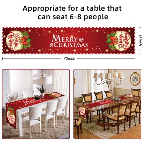 Xinvery Merry Christmas Table Runners, Xmas Decorative Linens Table Flag Red Christmas Tablecloth for Dining Party Christmas Decorations 180x35CM