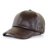 Ueither Men's Adjustable Baseball Cap PU Leather, dark brown