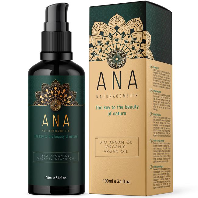 ANA Naturkosmetik EINFÜHRUNGSPREIS - Bio Arganöl Haare Kaltgepresst - Haut & Haaröl für trockenes Haar – Vegan - Lichtschutz Glas-Flasche –100ml - Geschmeidiges Haaröl ohne Silikon und Parabene