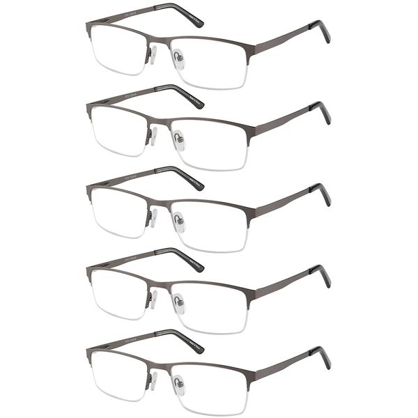 EYECEDAR 5-Pack Reading Glasses Men Blue Light Blocking Half Frame Rectangle Style Spring Hinges Readers 2.50